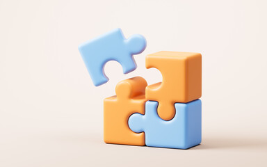 Puzzle pieces with business teamwork and collaboration concept, 3d rendering.