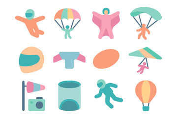 Adventure sports vector illustration: skydiving and paragliding elements