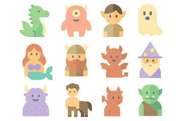 Fantasy creatures vector illustration for halloween design in flat style