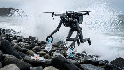 Robot Cleaning Beach Trash – AI Technology Cleaning Plastic Waste on Shore

