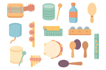 Music instrument collection for kids: flat vector illustration for educational design and posters