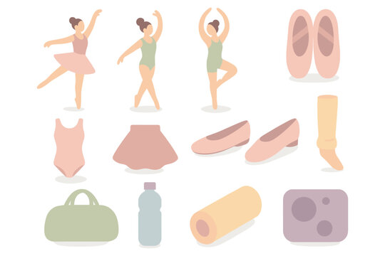 Ballet dance vector illustration: flat style elements for design