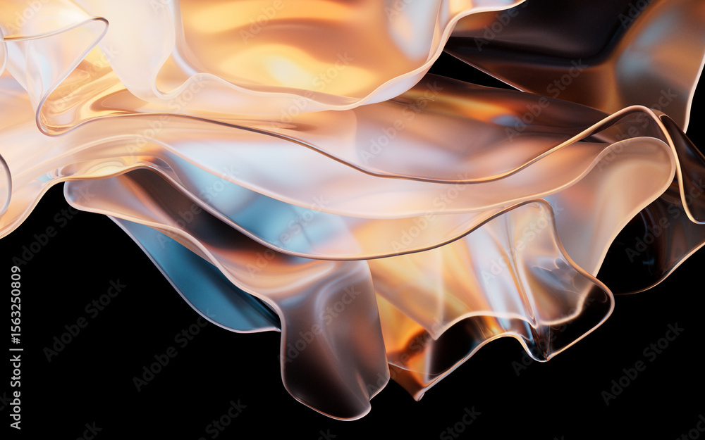 Poster flowing transparent multilayer cloth background, 3d rendering.