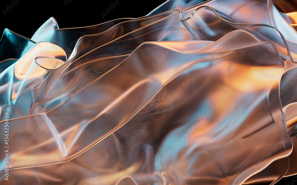 Poster flowing transparent multilayer cloth background, 3d rendering.