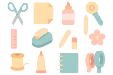 Craft supplies vector illustration for decorative design - flat, pastel style