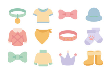 Flat style pet clothing and accessories vector illustration for design and print