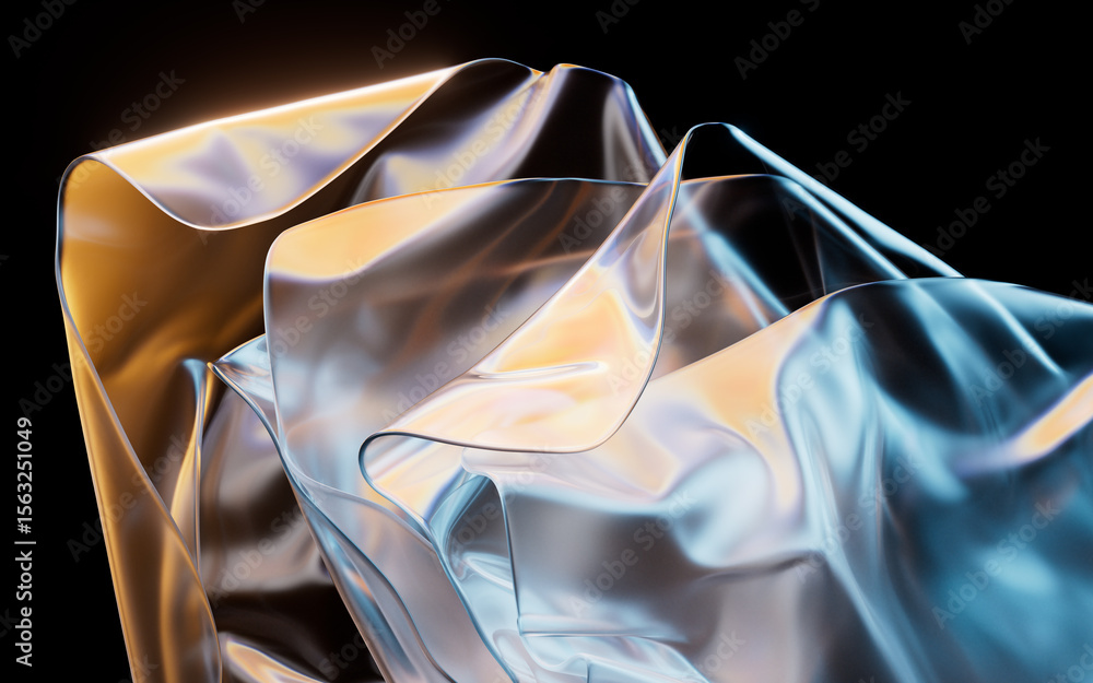 Poster flowing transparent multilayer cloth background, 3d rendering.