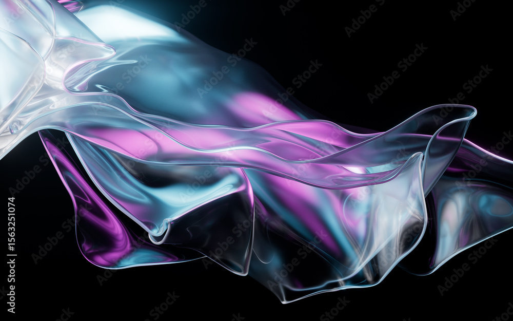 Poster flowing transparent multilayer cloth background, 3d rendering.