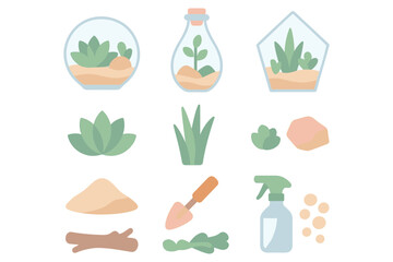 Flat style succulent and terrarium vector illustration for gardening design