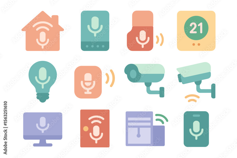 Poster smart technology devices vector illustration for home automation and security in flat style