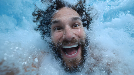 Man immersed in ice bath undergoing cold water therapy, showcasing physical endurance, health benefits, mental toughness, and the challenges of cold exposure recovery treatment 20220069 3