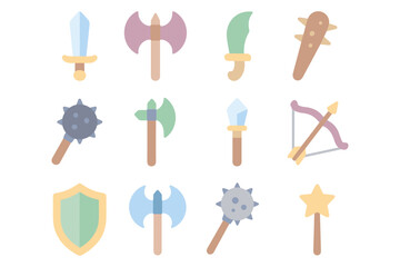Naklejka premium Fantasy weapon collection vector illustration for game design in flat style