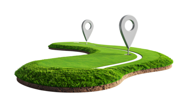 Green Path to Destination: A winding green path marked with location pin lead to the destination, representing the journey, symbolizing navigation, and guide user with ease.