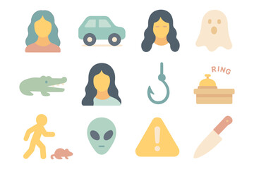 Flat style icons vector illustration for design: fun and spooky elements set