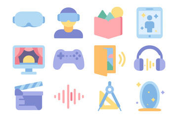 Vector illustration of modern entertainment and technology icons in flat style for digital design