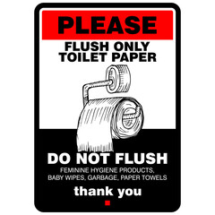 Please, flush only toilet paper, do not flush, sign vector