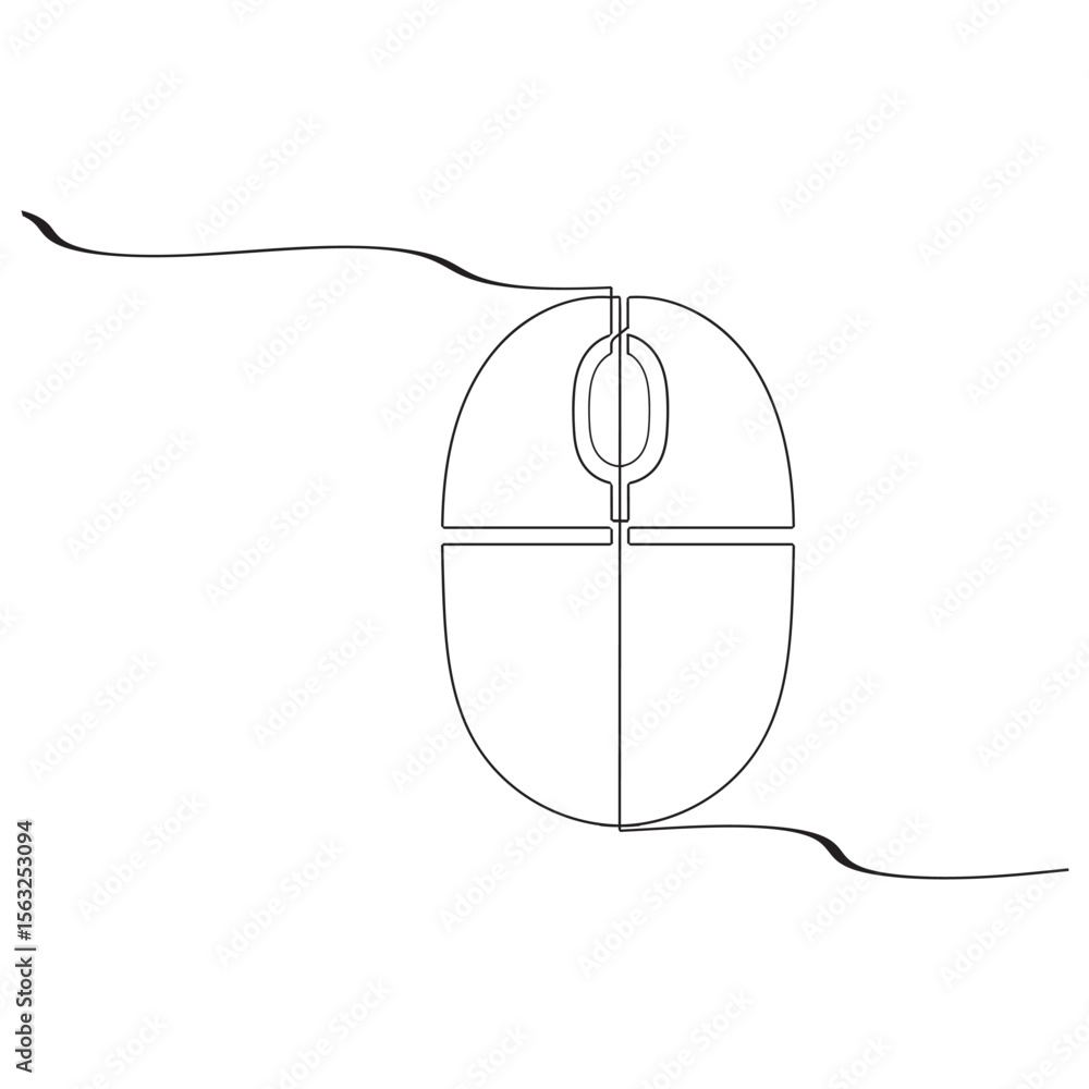 Fototapete Computer mouse icon line continuous drawing vector. One line Computer mouse device icon vector background. Mouse cursor to PC icon. Continuous outline of a Mouse computer device icon.