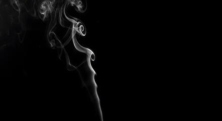 Thin stream of white smoke curling vertically on black background