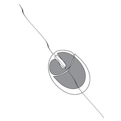 Computer mouse icon line continuous drawing vector. One line Computer mouse device icon vector background. Mouse cursor to PC icon. Continuous outline of a Mouse computer device icon.