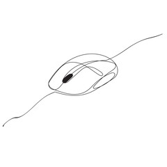 Computer mouse icon line continuous drawing vector. One line Computer mouse device icon vector background. Mouse cursor to PC icon. Continuous outline of a Mouse computer device icon.