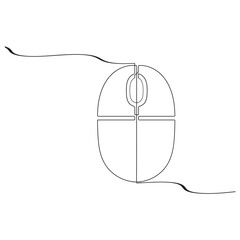 Computer mouse icon line continuous drawing vector. One line Computer mouse device icon vector background. Mouse cursor to PC icon. Continuous outline of a Mouse computer device icon.