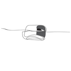 Computer mouse icon line continuous drawing vector. One line Computer mouse device icon vector background. Mouse cursor to PC icon. Continuous outline of a Mouse computer device icon.