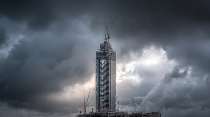 A tall building under a cloudy sky