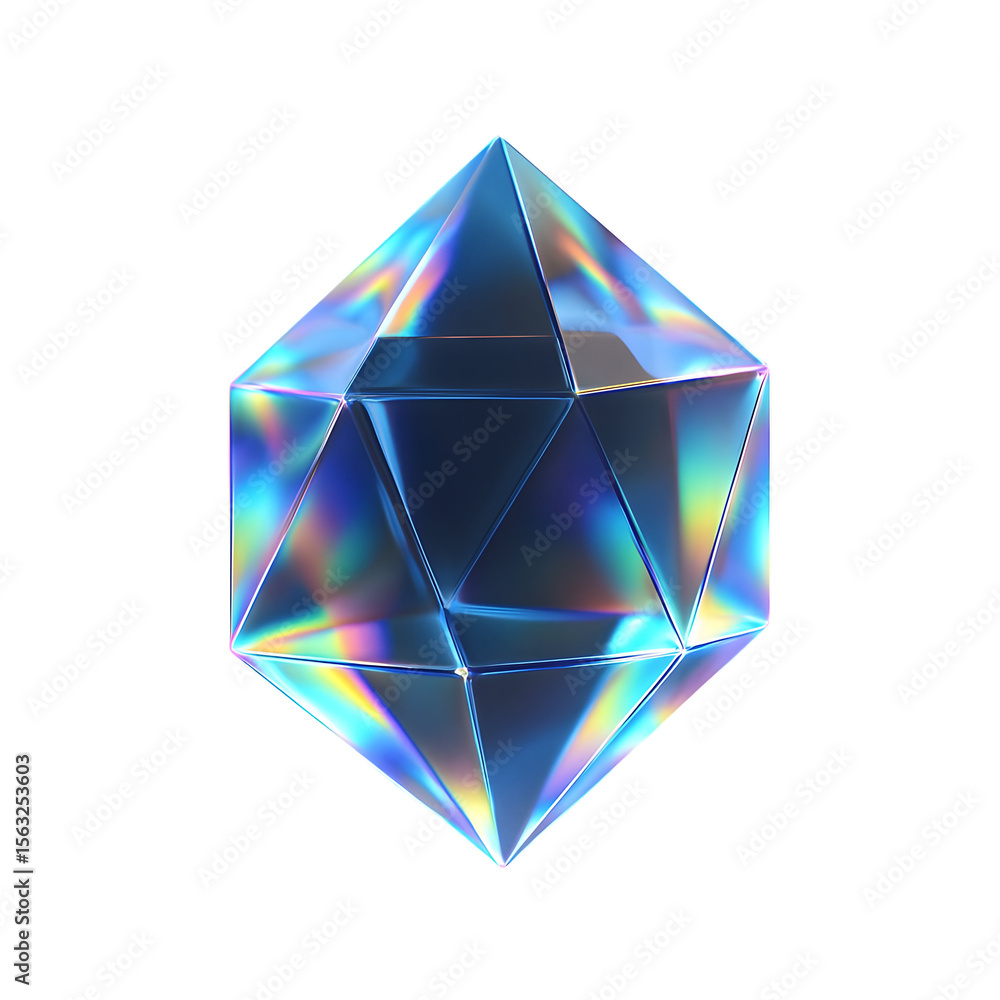 Poster iridescent gemstone rotating, dark background, 3d render, design element