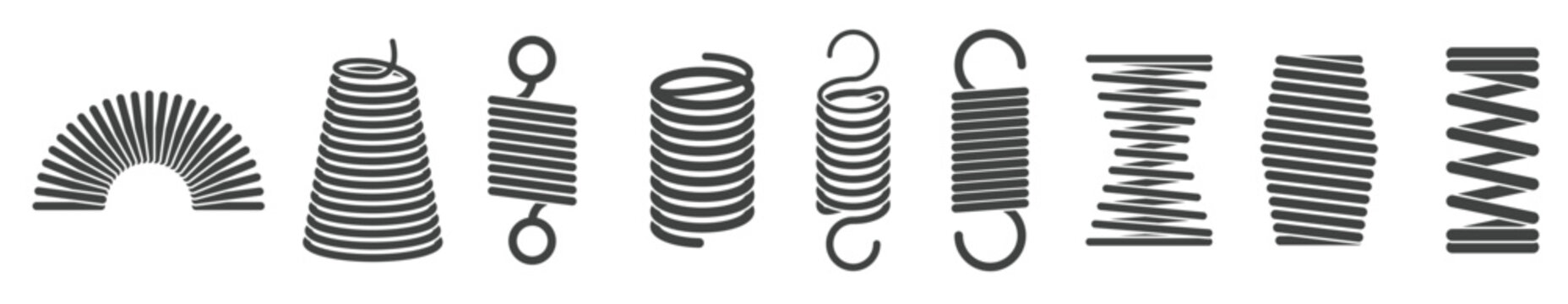 metal flexible spiral suspension steel wire coils vector icon collection