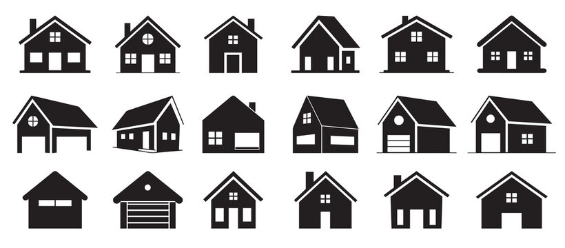 minimalist black house icons set modern home silhouette vector collection