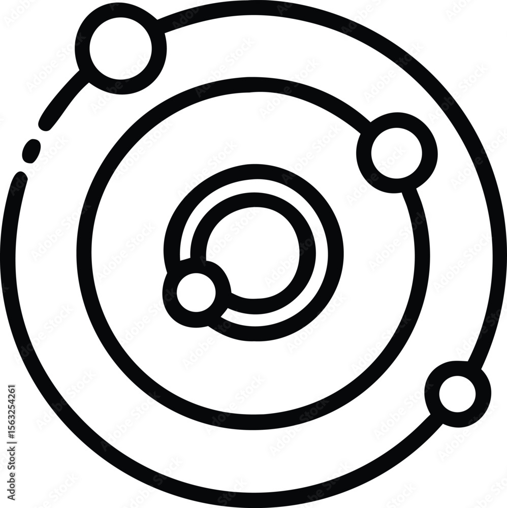 Poster solar system with planets orbiting sun in minimal line art style