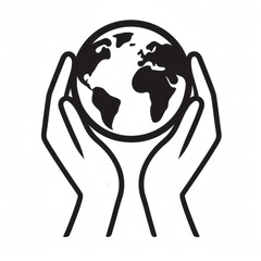 Simple black - and - white icon of two hands holding a globe.
