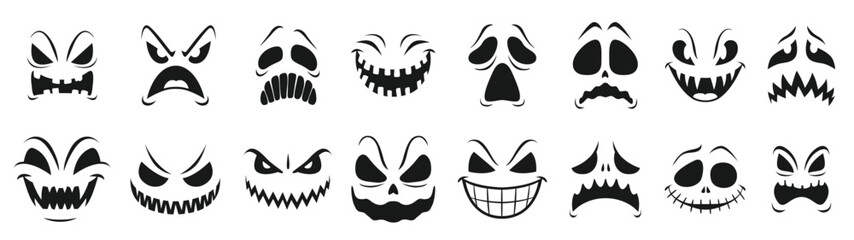 monster faces set halloween horror holiday scary emojis angry zombie devil demon ghost vampire alien