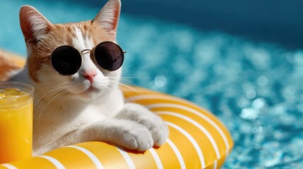 Cool cat relaxing by the pool