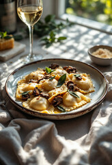 Rustic ravioli with wild mushrooms and herbs