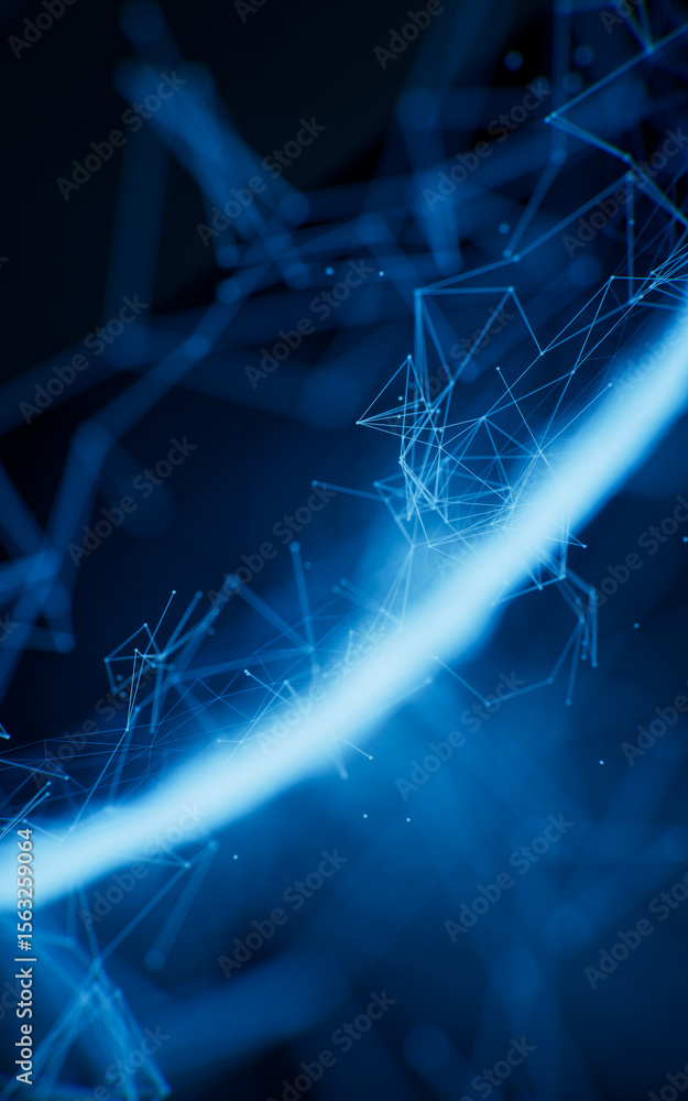 Poster flowing wave particles background, 3d rendering.
