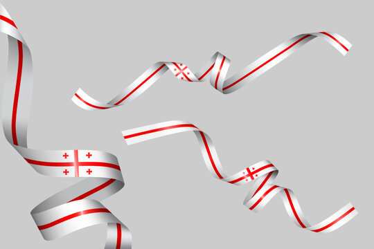 Set of flag ribbon with colors of Georgia for independence day celebration decoration