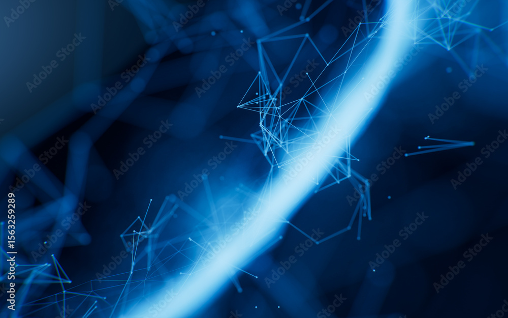 Poster flowing wave particles background, 3d rendering.