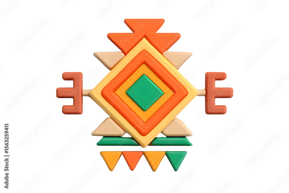 Poster 3d rendered symmetrical aztec pattern on black background, design element for prints or decor