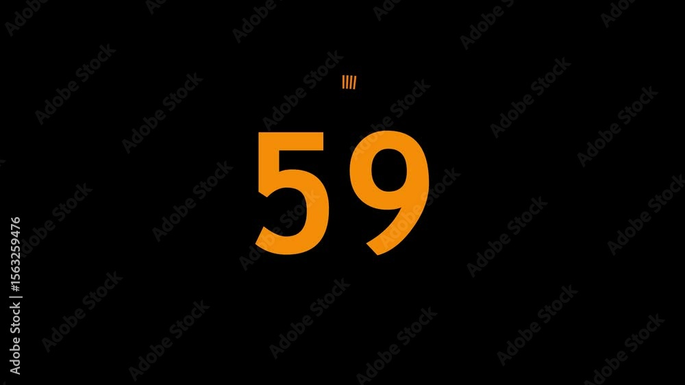 Aufkleber circle countdown timer one minute animation from 60 to 0 second animation on black background.