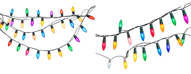 Obraz premium Colorful Holiday String Lights with Festive Glow Isolated on Transparent Background PNG