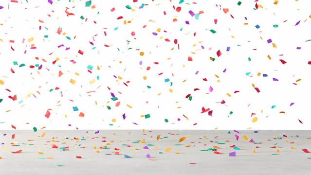 Colorful confetti explosion isolated on transparent background (PNG format). Ideal for celebration themes, party graphics, birthdays, festivals, and New Year designs. High-resolution with no shadows.