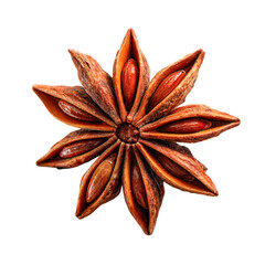 Star anise spice close up shot fragrant autumnal flavor isolated on transparent background, perfect cutout, PNG