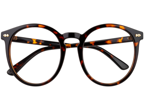 Front View of Vintage Round Tortoiseshell Glasses with Glossy Finish Transparent PNG