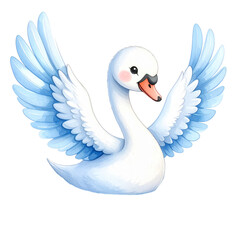 Obraz premium Swan of Serenity: A captivating illustration of a serene swan, with its radiant white plumage and delicate blue wings. A symbol of grace and purity.