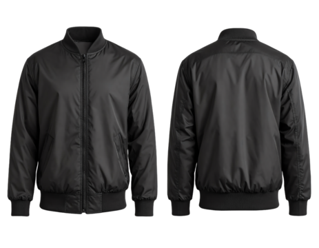 Stylish black bomber jacket design front and back.