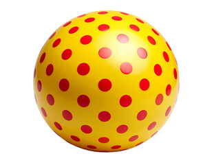 Quirky Yellow and Red Polka Dot Ball with Soft Shadow Isolated on Transparent Background