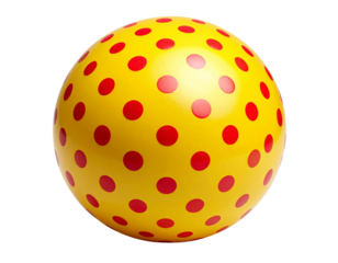 Quirky Yellow and Red Polka Dot Ball with Soft Shadow Isolated on Transparent Background