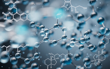 Transparent molecules background, 3d rendering.
