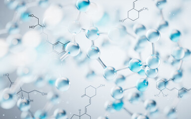 Transparent molecules background, 3d rendering.